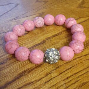 Women's Fashion Jewelry Pink beaded stretch bracelet with Clear Pave' Crystal